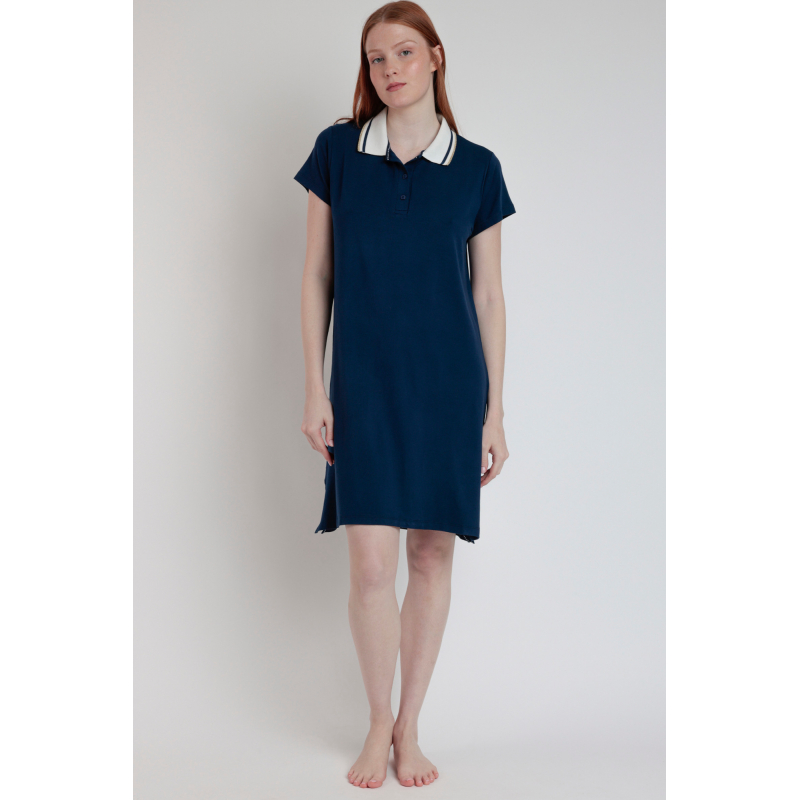 ADMAS šaty s golierom modré - barva:ADMNAVY/tmave modrá, velikost:3XL