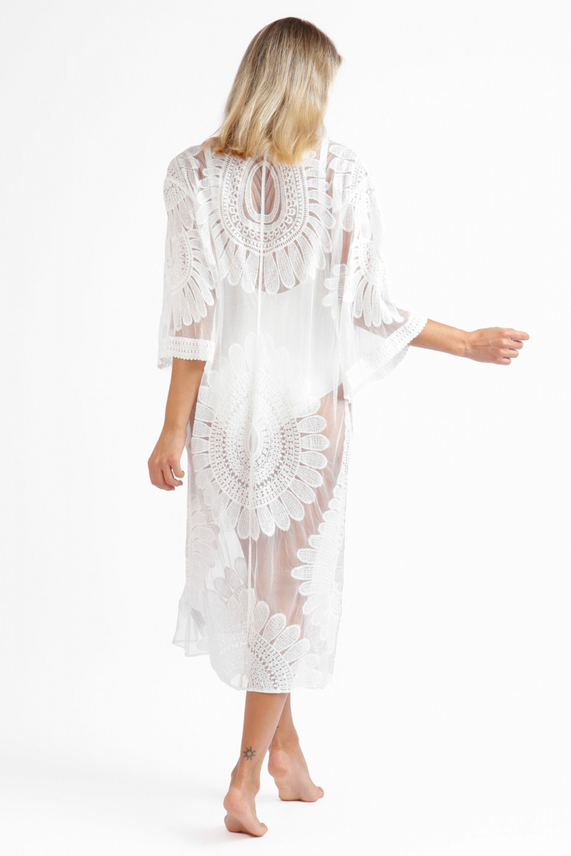 ADMAS bavlnený kaftan biely