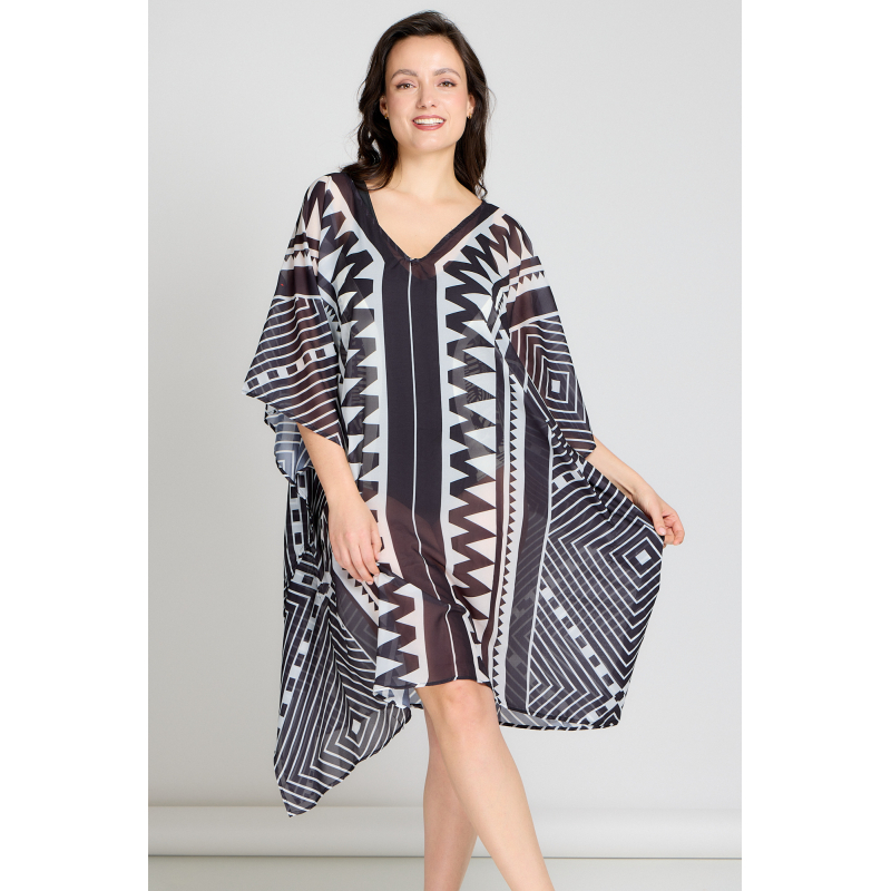 DEIDAD plážový kaftan čierny - barva:DEIP805/čiernobiely vzor, velikost:UNI
